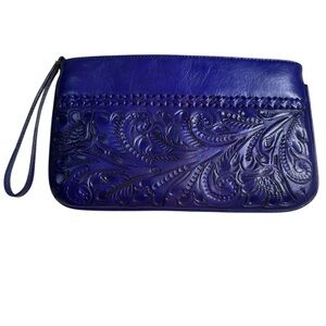 Alexis David Vintage Purple Tooled Leather Clutch Wristlet